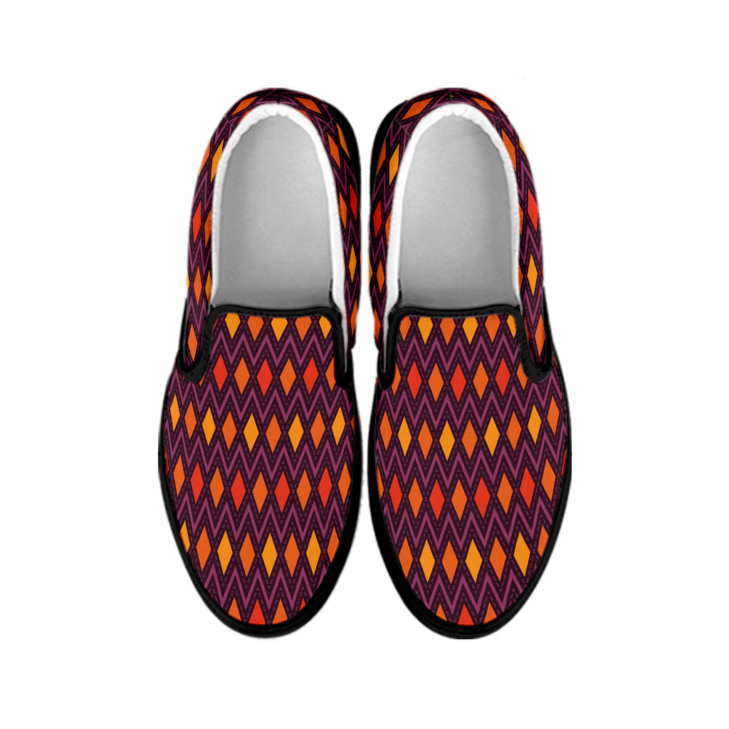 Halloween Diamond Shape Pattern Print Black Slip On Shoes