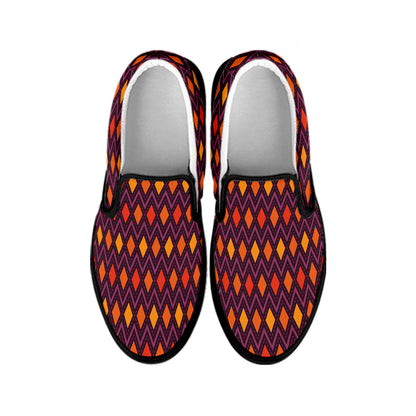 Halloween Diamond Shape Pattern Print Black Slip On Shoes