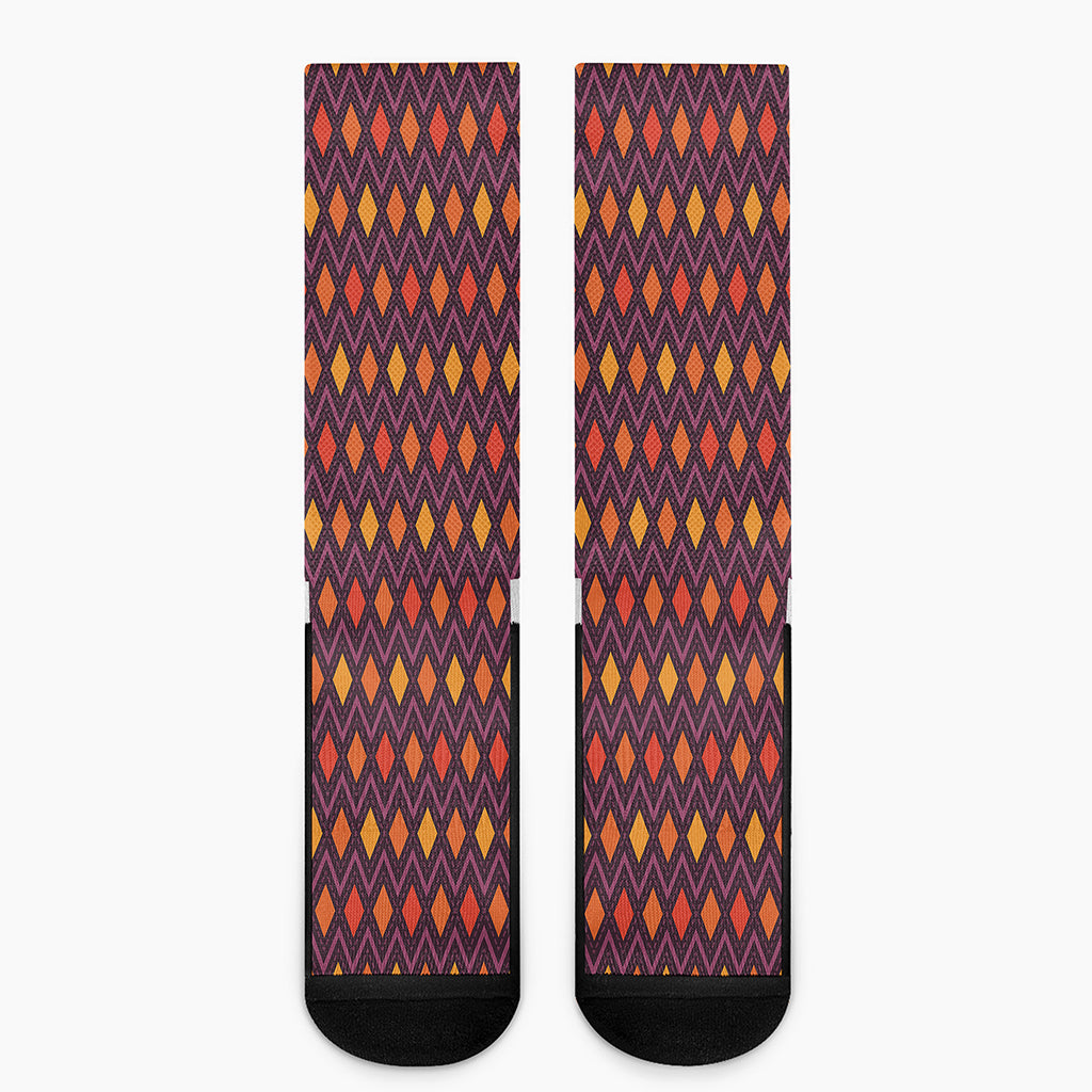 Halloween Diamond Shape Pattern Print Crew Socks
