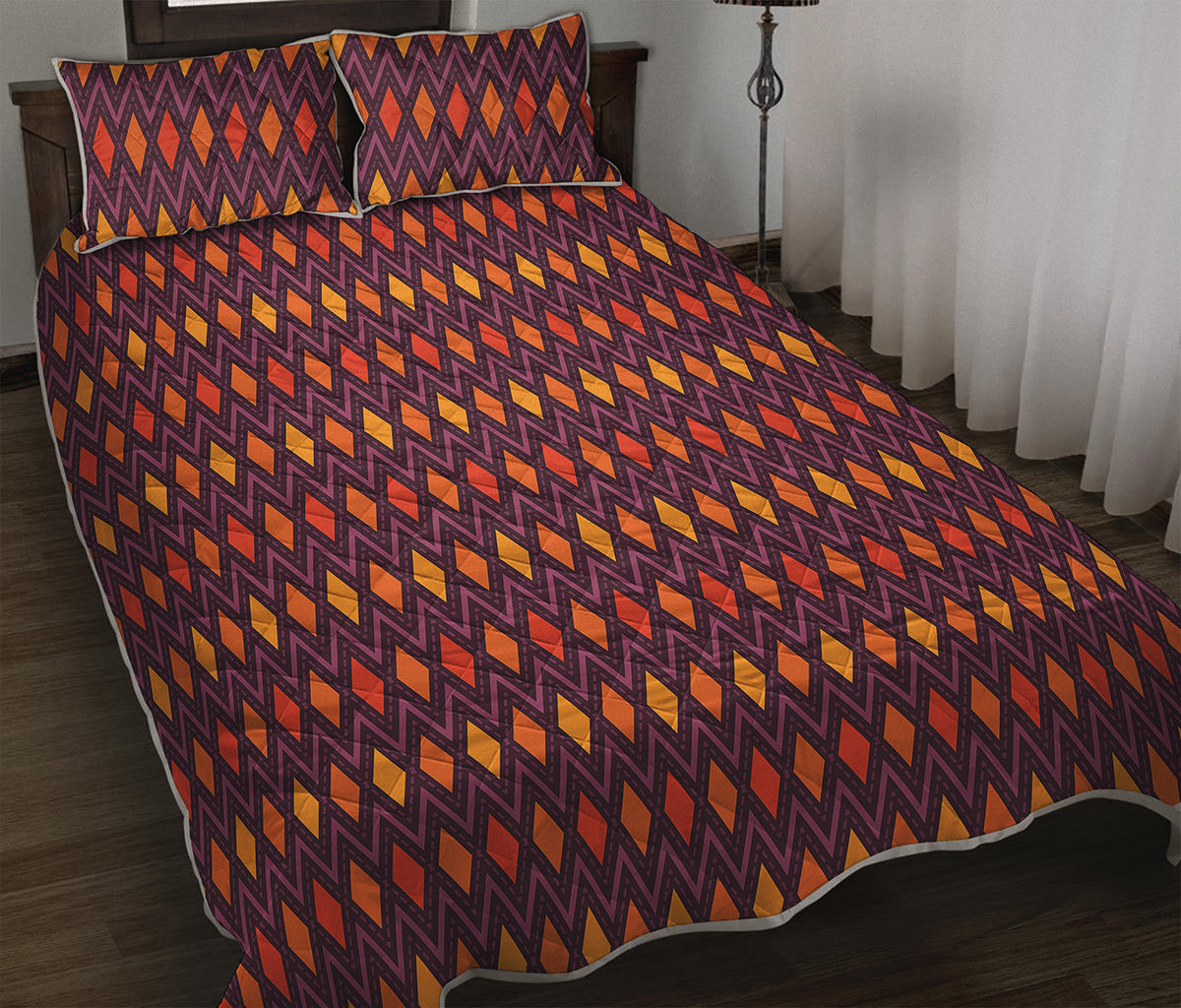 Halloween Diamond Shape Pattern Print Quilt Bed Set