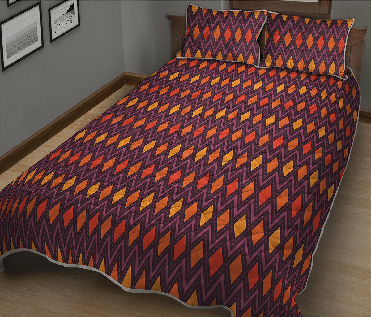 Halloween Diamond Shape Pattern Print Quilt Bed Set