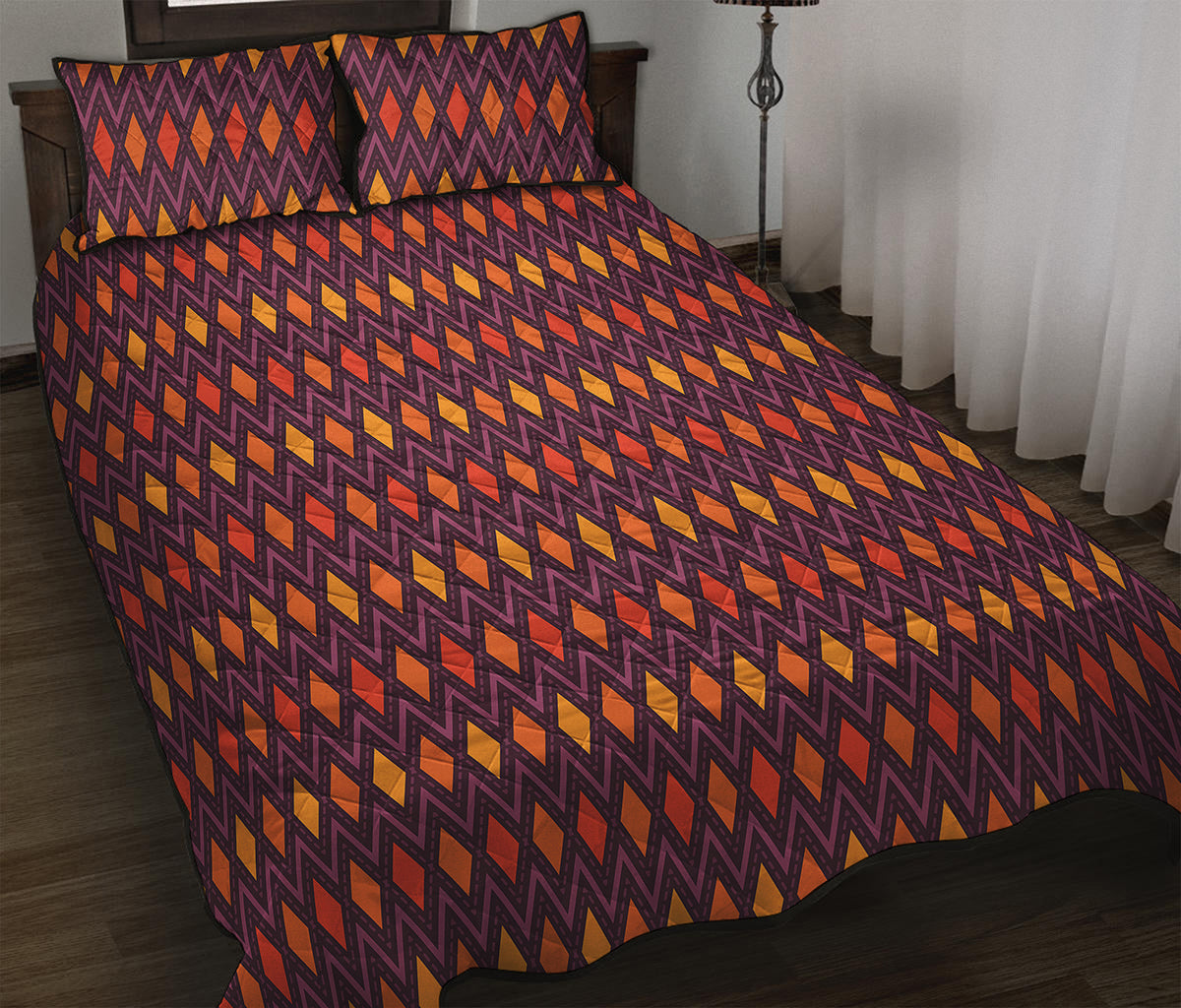 Halloween Diamond Shape Pattern Print Quilt Bed Set