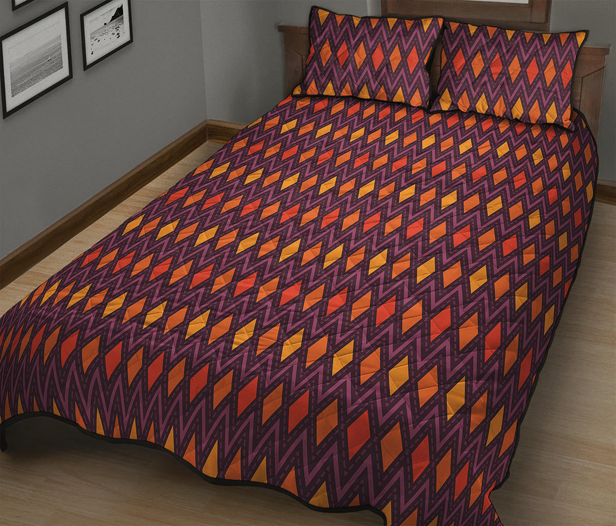 Halloween Diamond Shape Pattern Print Quilt Bed Set
