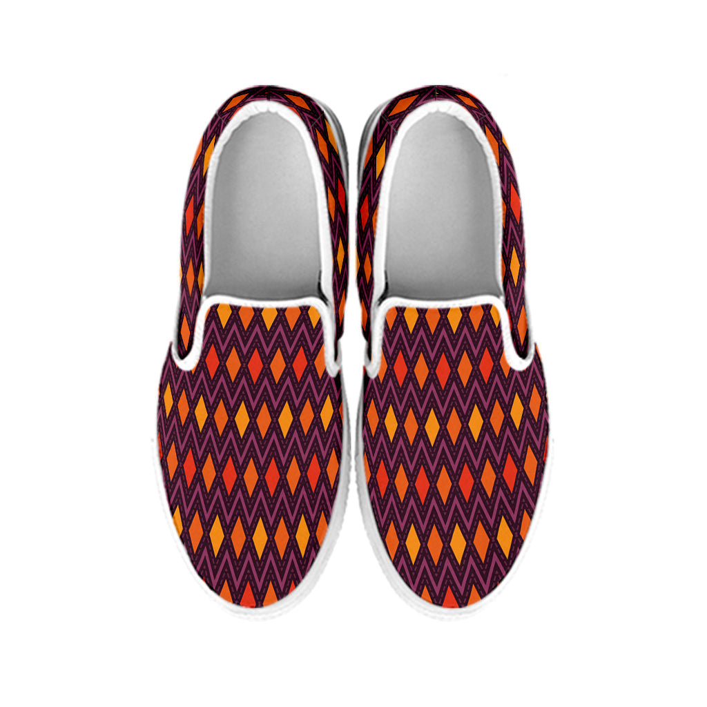 Halloween Diamond Shape Pattern Print White Slip On Shoes