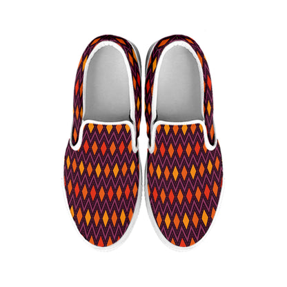 Halloween Diamond Shape Pattern Print White Slip On Shoes