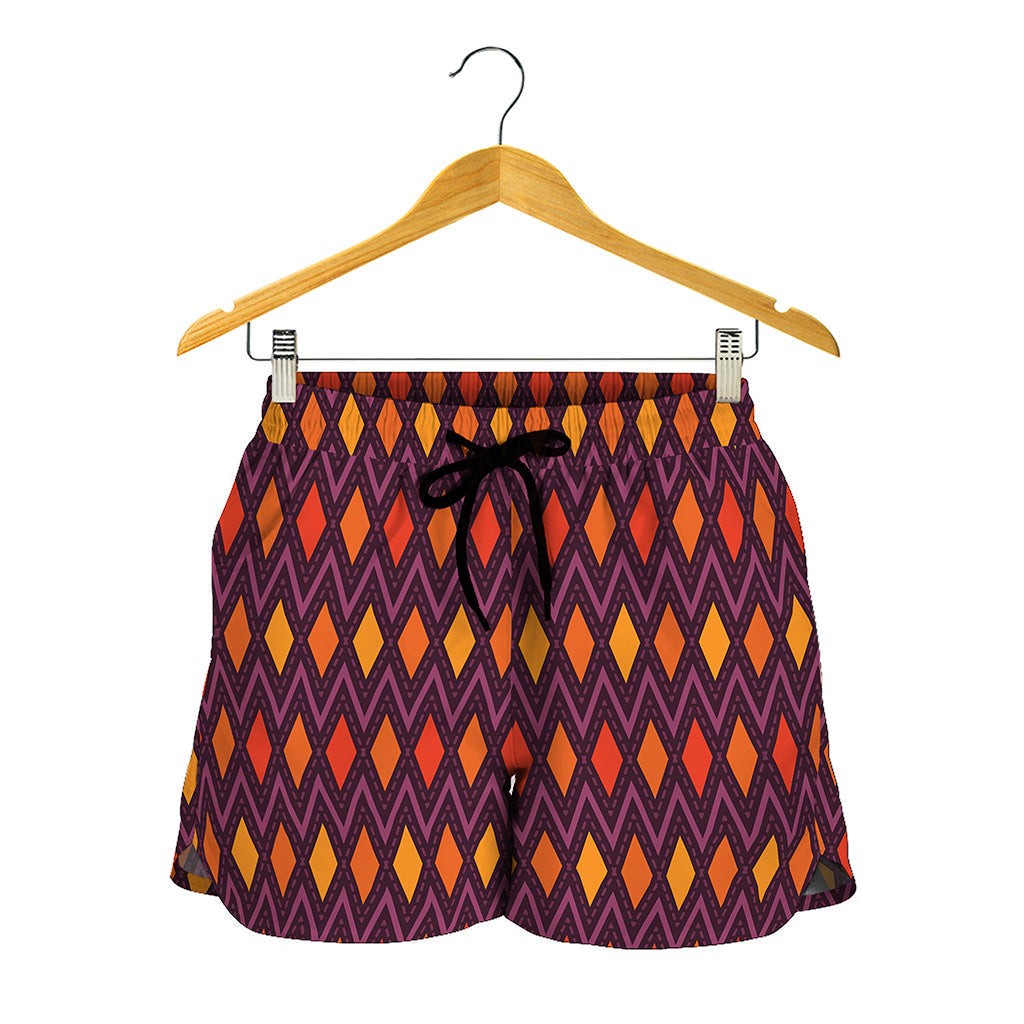 Halloween Diamond Shape Pattern Print Women's Shorts