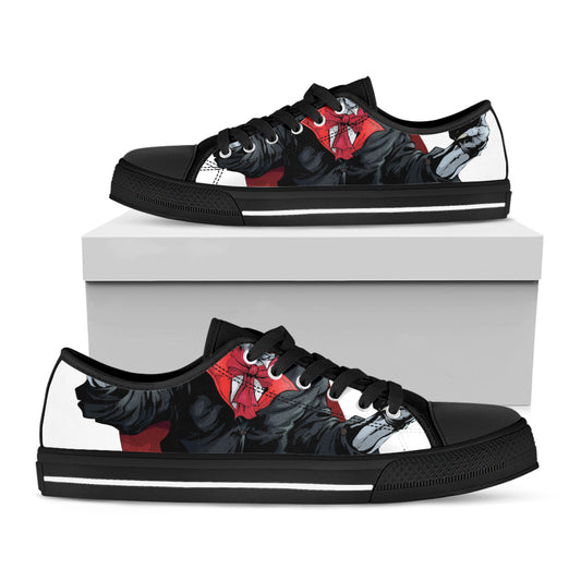 Halloween Evil Vampire Print Black Low Top Shoes 