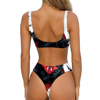 Halloween Evil Vampire Print Front Bow Tie Bikini