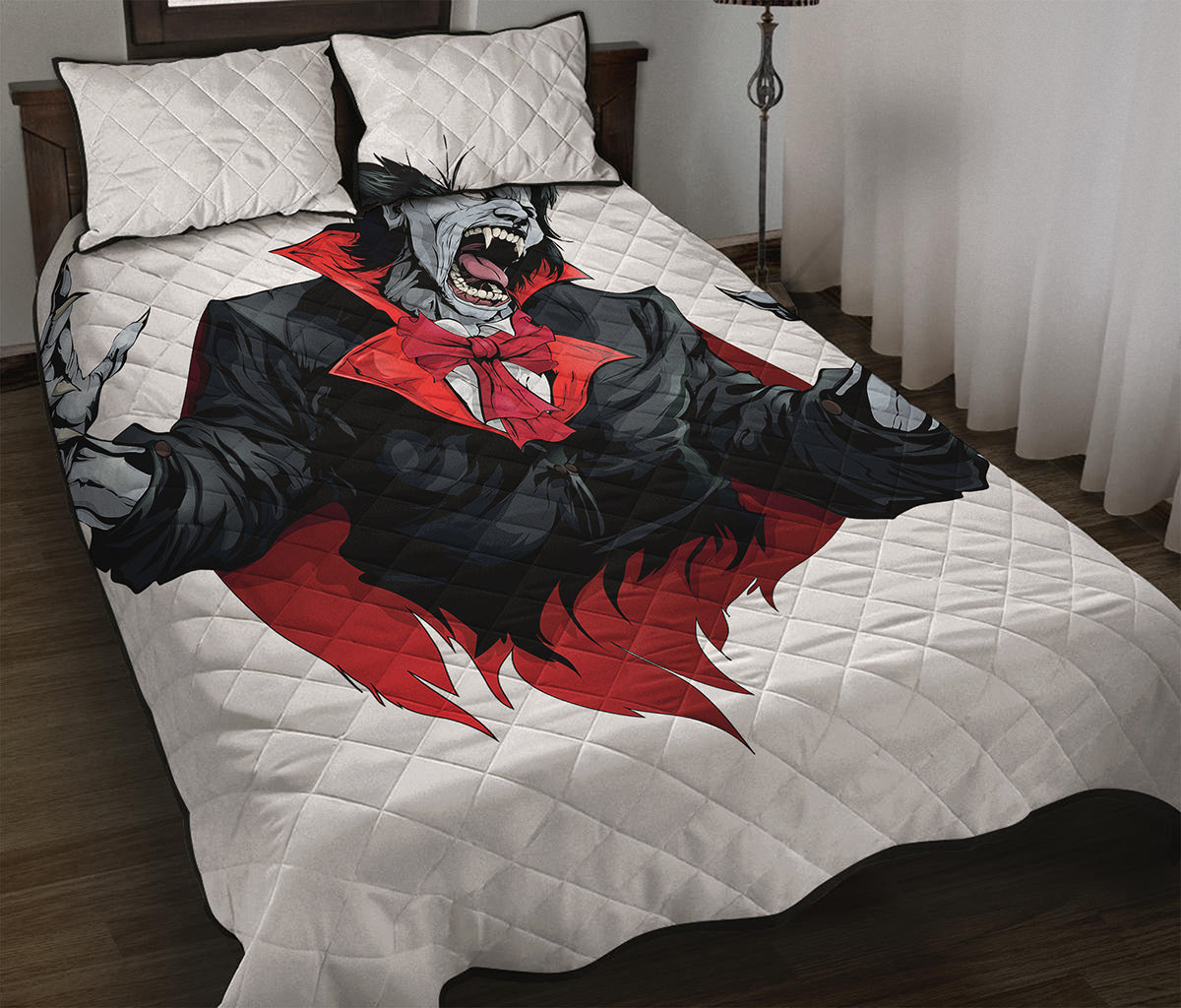 Halloween Evil Vampire Print Quilt Bed Set