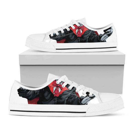 Halloween Evil Vampire Print White Low Top Shoes
