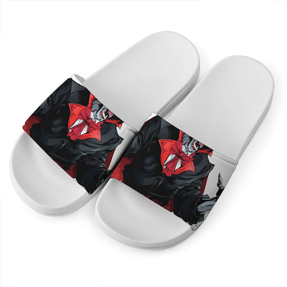 Halloween Evil Vampire Print White Slide Sandals
