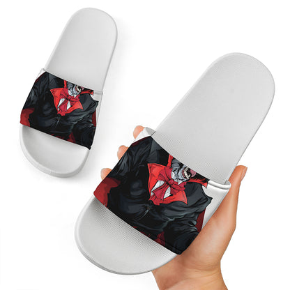 Halloween Evil Vampire Print White Slide Sandals