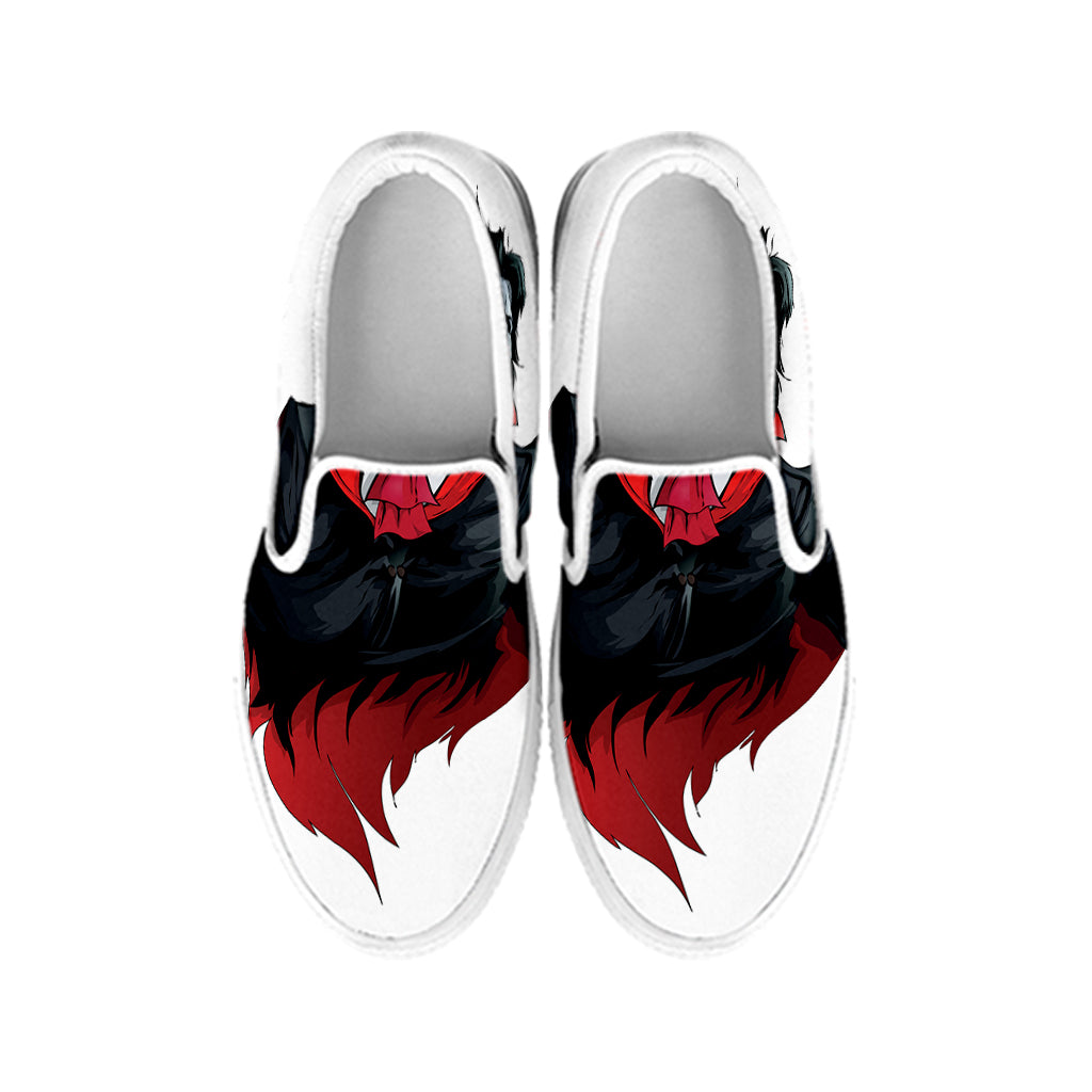 Halloween Evil Vampire Print White Slip On Shoes