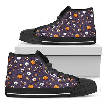 Halloween Eyeball Pattern Print Black High Top Shoes