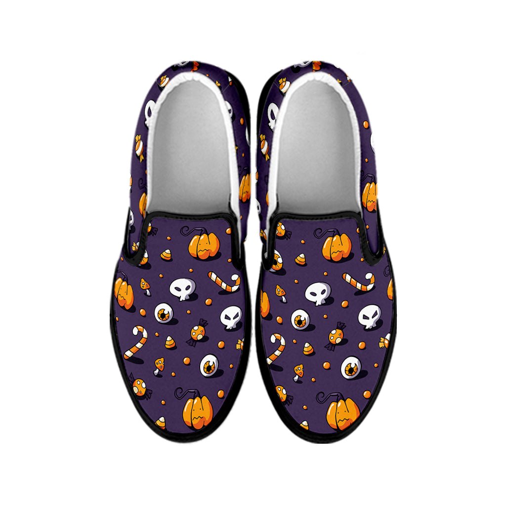Halloween Eyeball Pattern Print Black Slip On Shoes