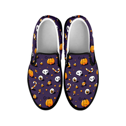 Halloween Eyeball Pattern Print Black Slip On Shoes