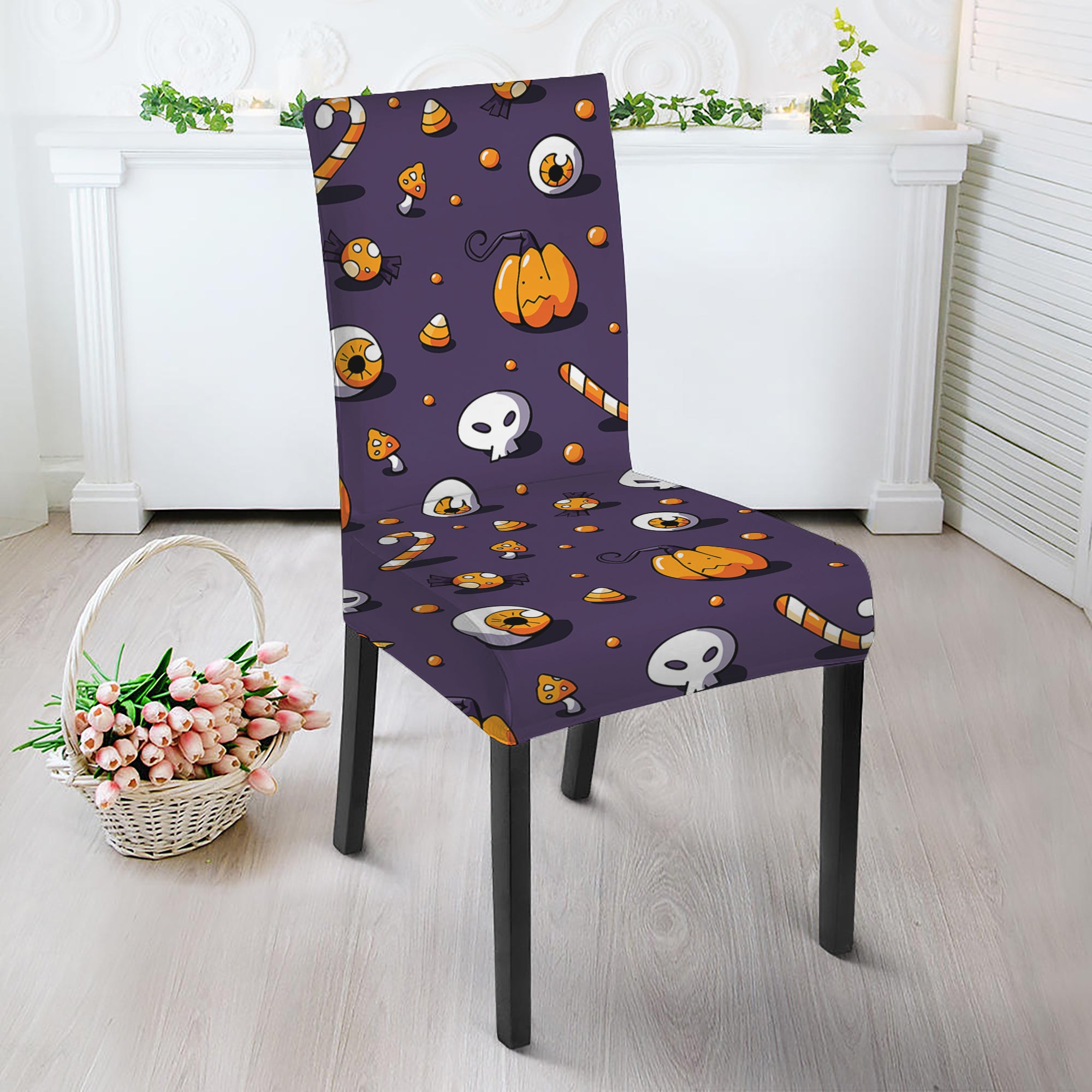 Halloween Eyeball Pattern Print Dining Chair Slipcover