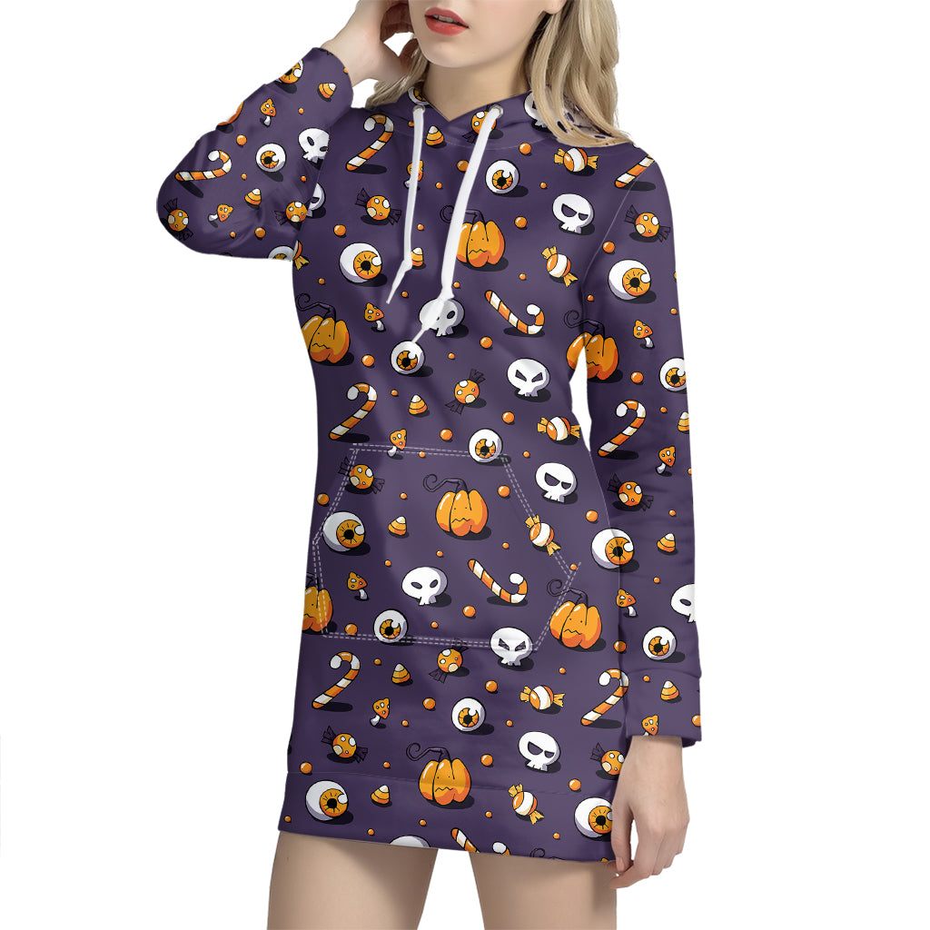 Halloween Eyeball Pattern Print Hoodie Dress
