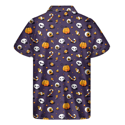 Halloween Eyeball Pattern Print Men's Short Sleeve Shirt