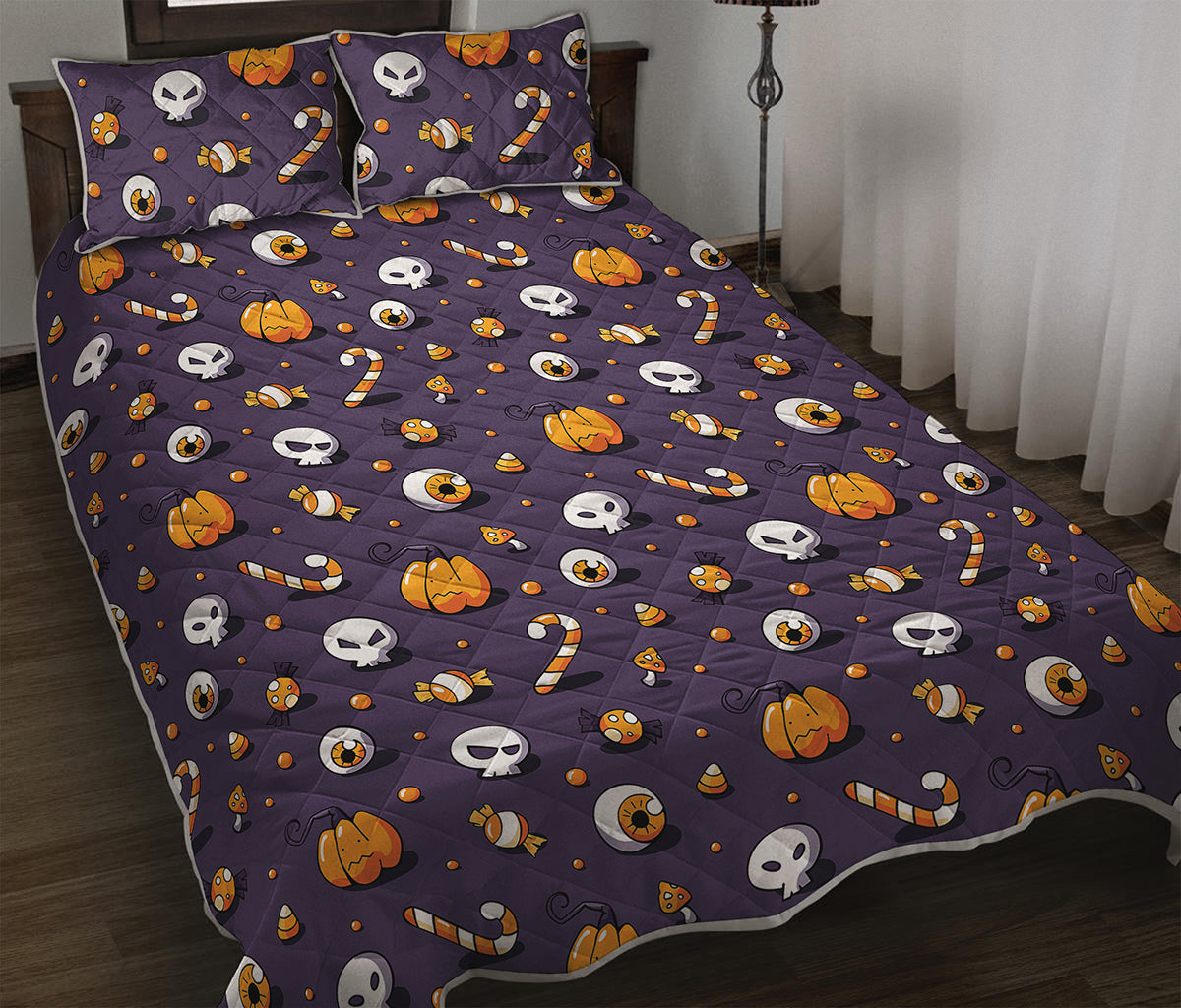 Halloween Eyeball Pattern Print Quilt Bed Set