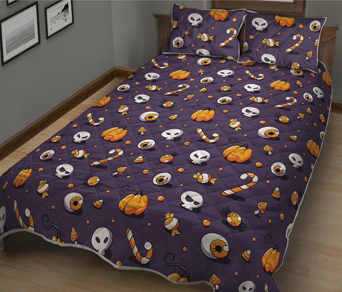 Halloween Eyeball Pattern Print Quilt Bed Set