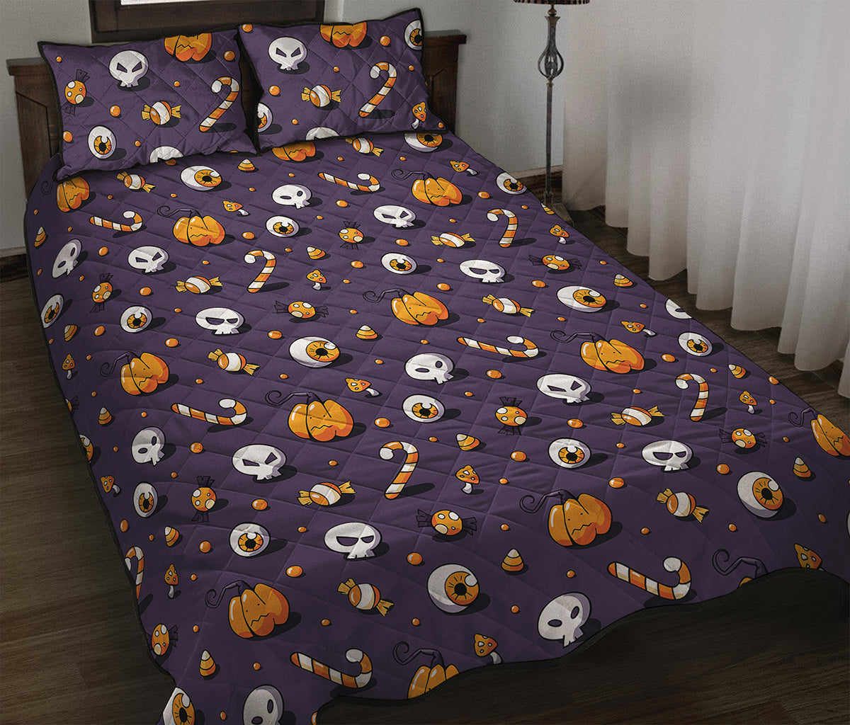 Halloween Eyeball Pattern Print Quilt Bed Set