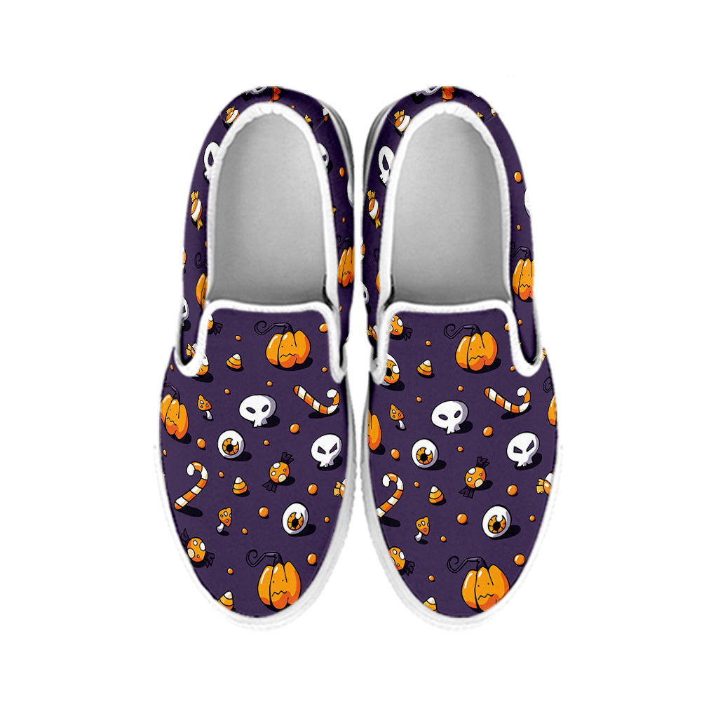 Halloween Eyeball Pattern Print White Slip On Shoes