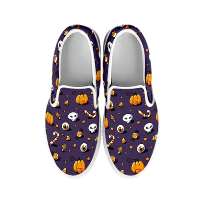 Halloween Eyeball Pattern Print White Slip On Shoes
