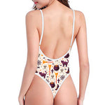 Halloween Festival Pattern Print One Piece High Cut Swimsuit