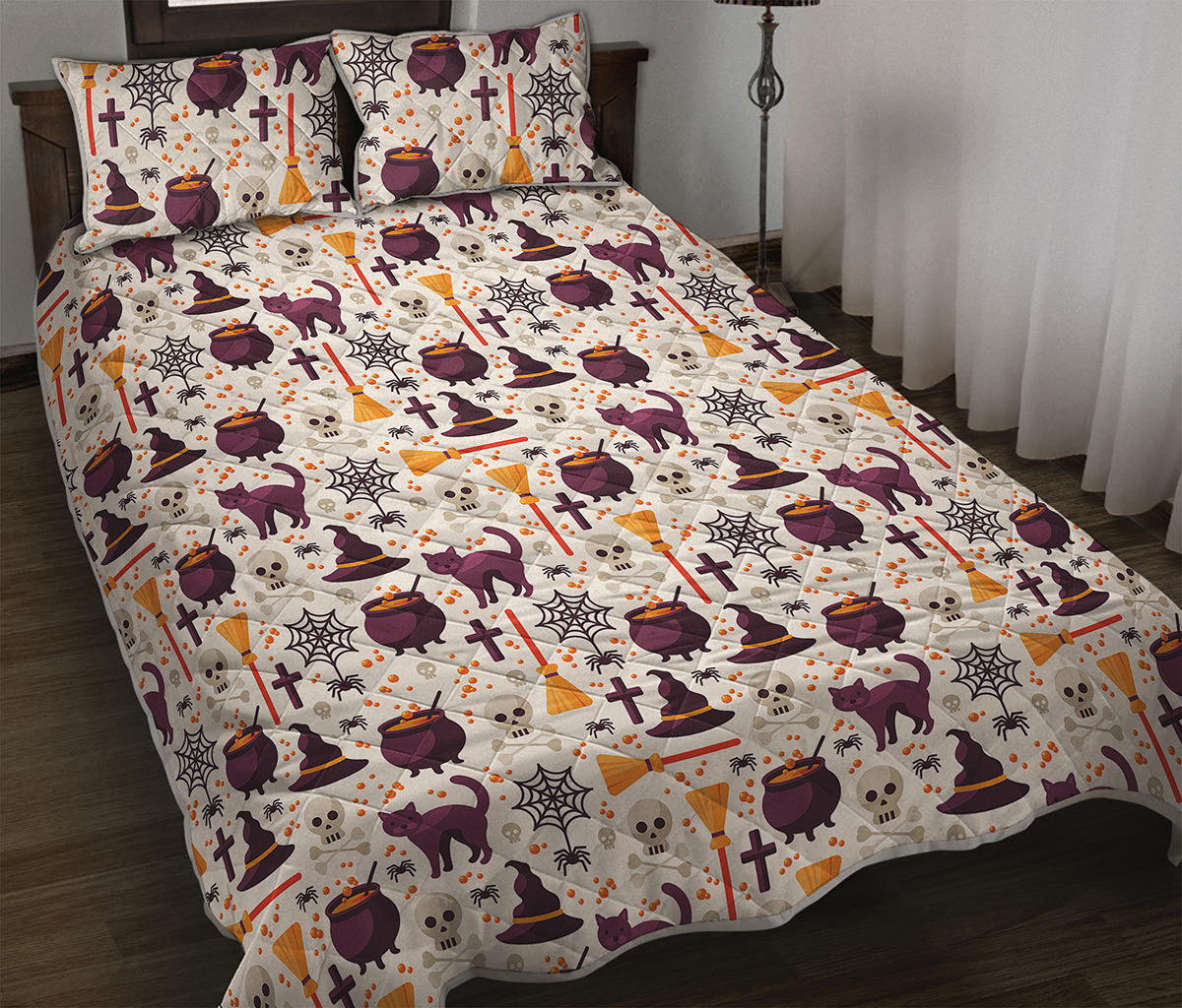 Halloween Festival Pattern Print Quilt Bed Set