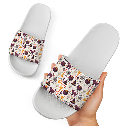 Halloween Festival Pattern Print White Slide Sandals