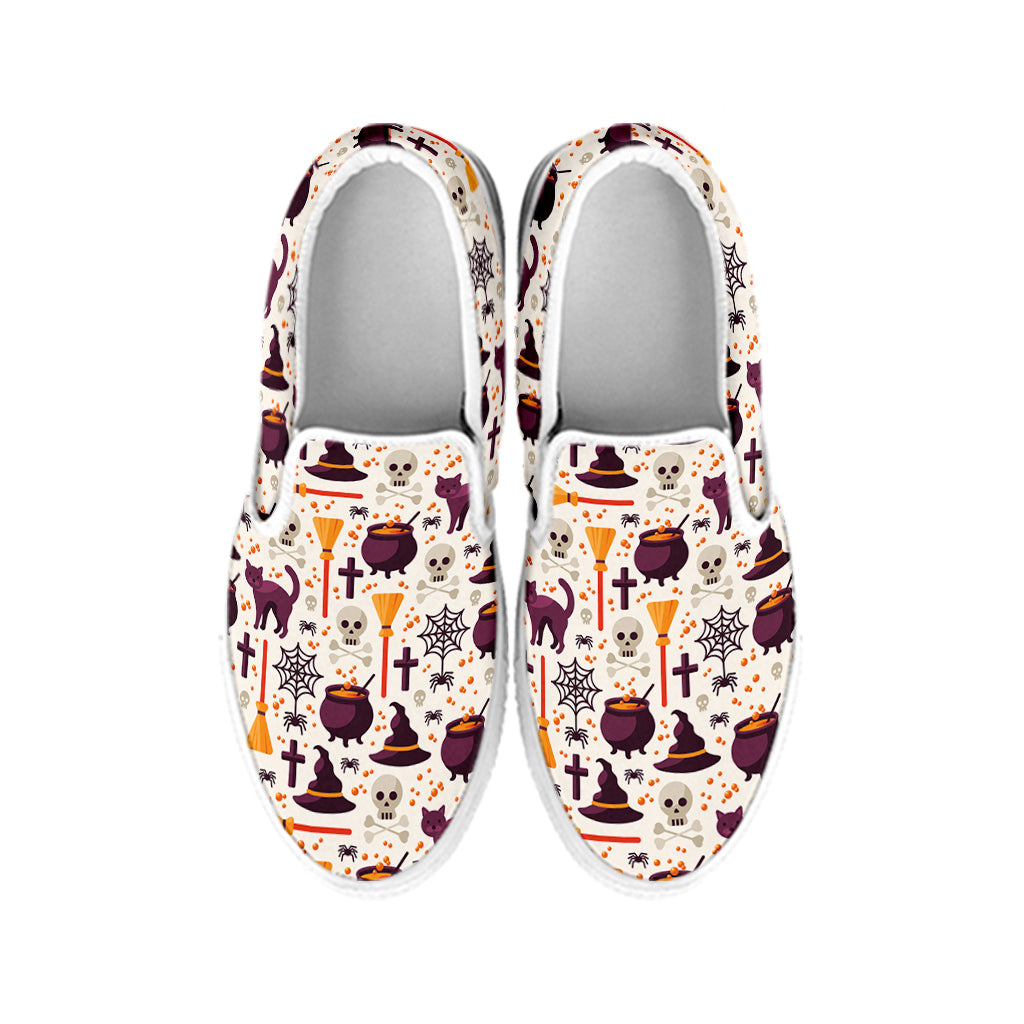 Halloween Festival Pattern Print White Slip On Shoes