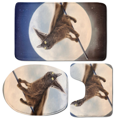 Halloween Flying Witch Cat Print 3 Piece Bath Mat Set