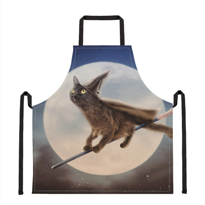 Halloween Flying Witch Cat Print Apron