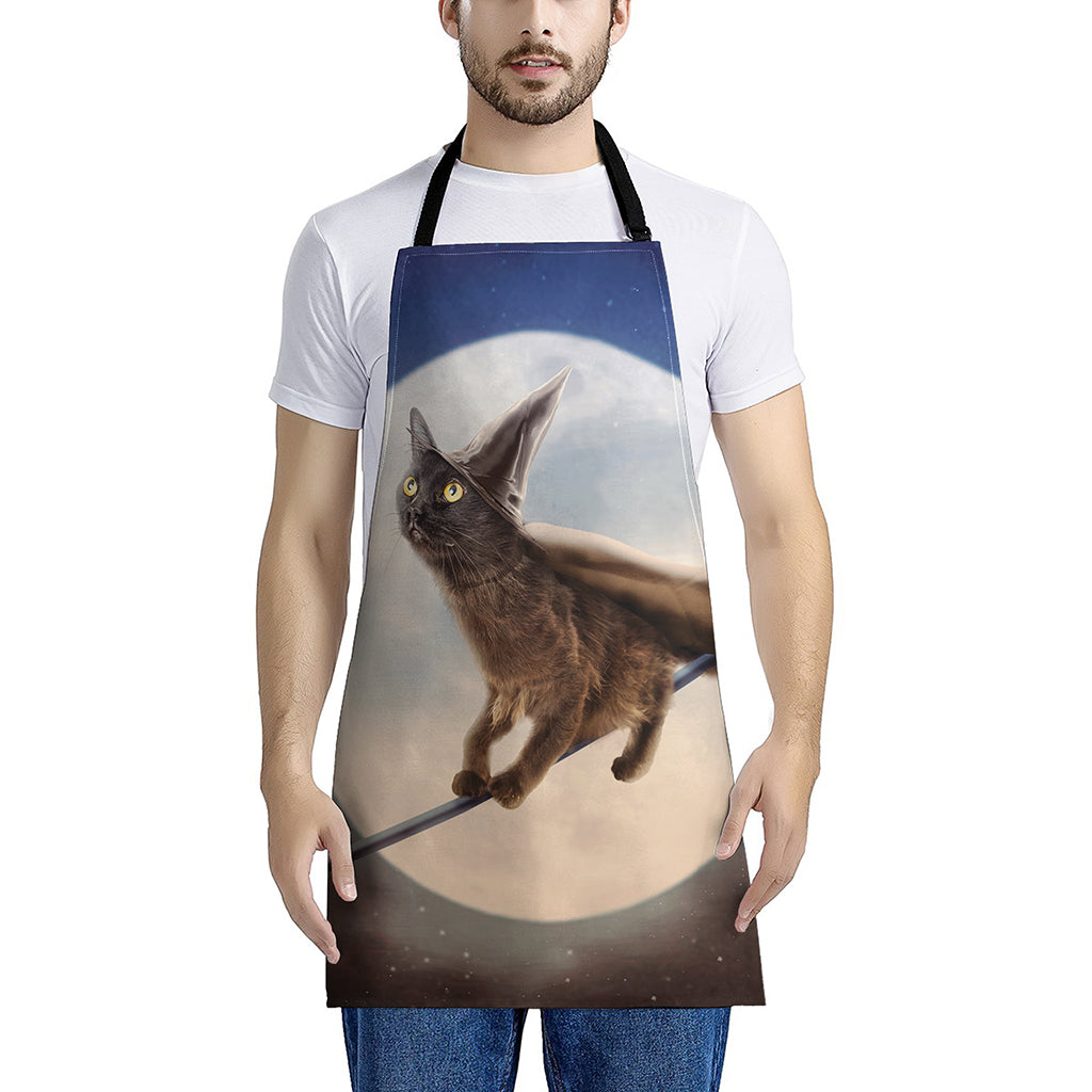 Halloween Flying Witch Cat Print Apron