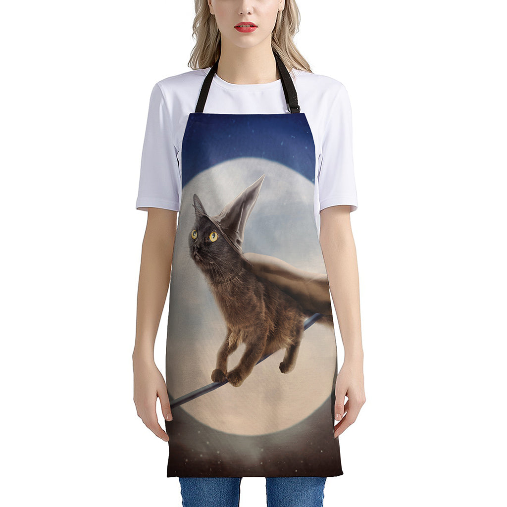 Halloween Flying Witch Cat Print Apron