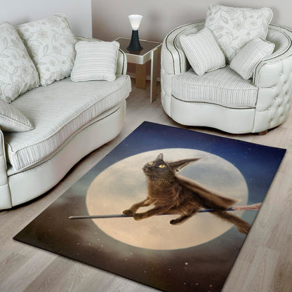 Halloween Flying Witch Cat Print Area Rug