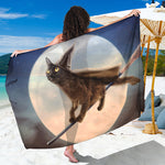 Halloween Flying Witch Cat Print Beach Sarong Wrap