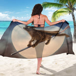 Halloween Flying Witch Cat Print Beach Sarong Wrap