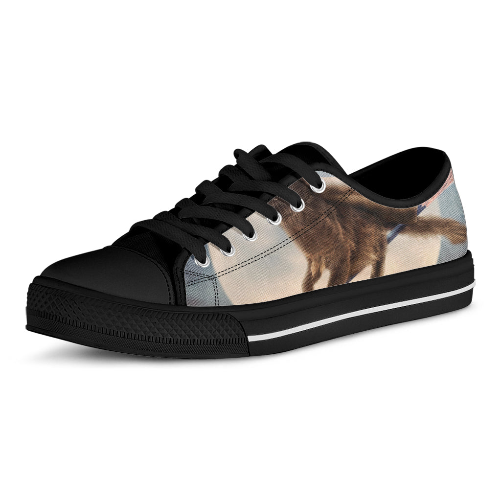Halloween Flying Witch Cat Print Black Low Top Shoes 