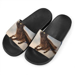 Halloween Flying Witch Cat Print Black Slide Sandals