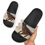 Halloween Flying Witch Cat Print Black Slide Sandals