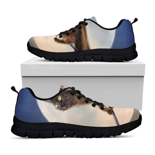 Halloween Flying Witch Cat Print Black Sneakers