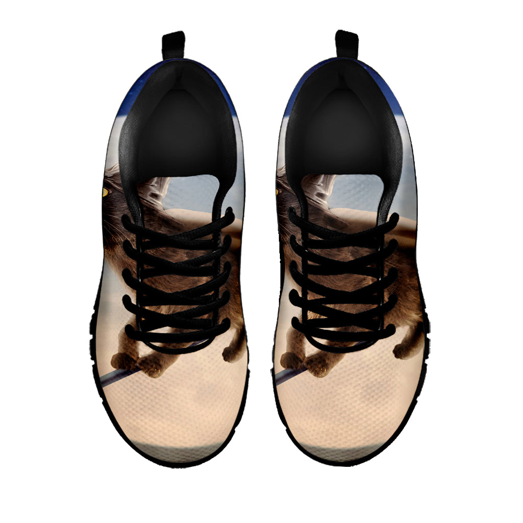 Halloween Flying Witch Cat Print Black Sneakers