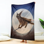 Halloween Flying Witch Cat Print Blanket