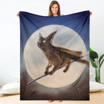 Halloween Flying Witch Cat Print Blanket