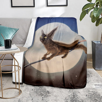 Halloween Flying Witch Cat Print Blanket