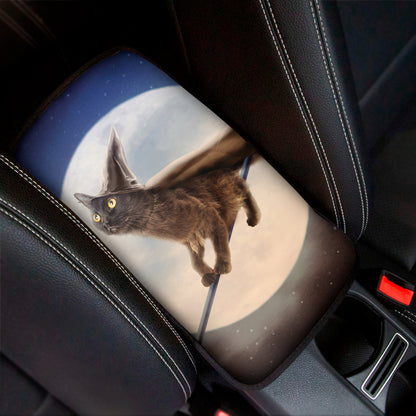 Halloween Flying Witch Cat Print Car Center Console Cover