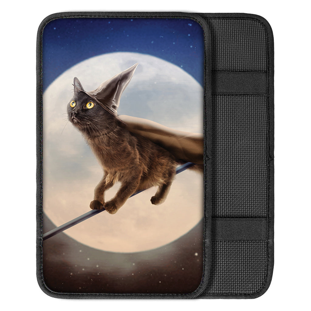 Halloween Flying Witch Cat Print Car Center Console Cover