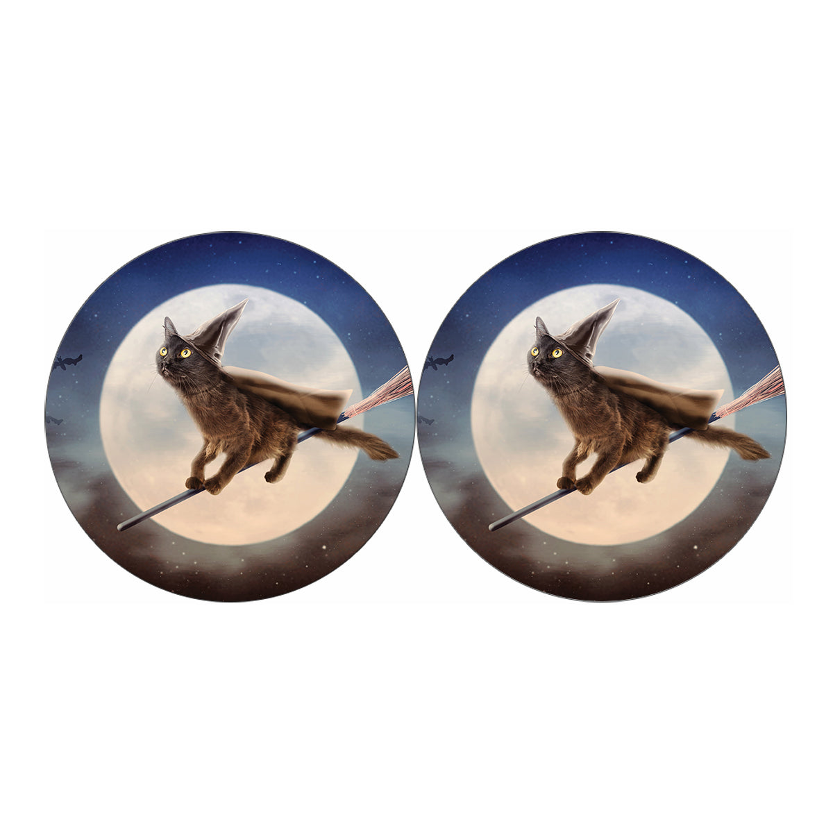 Halloween Flying Witch Cat Print Car Coasters